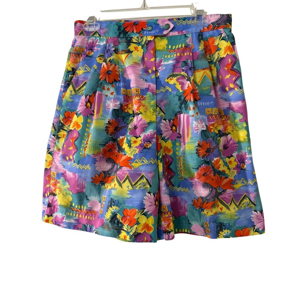 Vintage 90s TAIL High Waisted Shorts Womens 10 Abstract Floral Colorful Retro